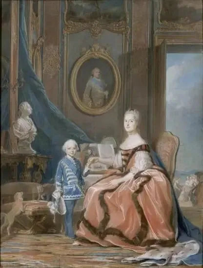 Marie-Josèphe de Saxe e o duque de Borgonha em seu apartamento de Versalhes - Maurice-Quentin de La Tour
