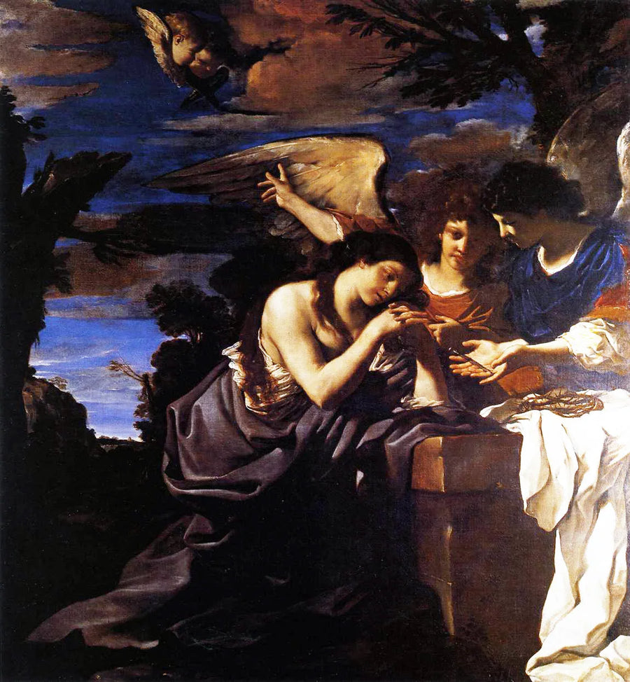 Marie Madeleine com dois anjos - Guercino