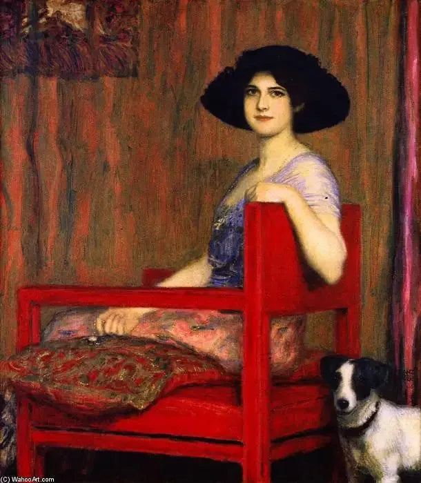 Marie em uma cadeira vermelha - Franz Von Stuck