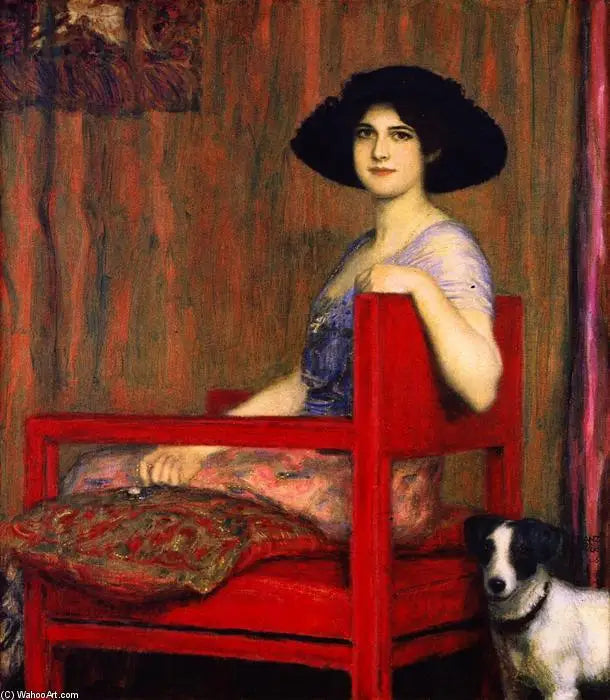 Marie em uma cadeira vermelha - Franz Von Stuck