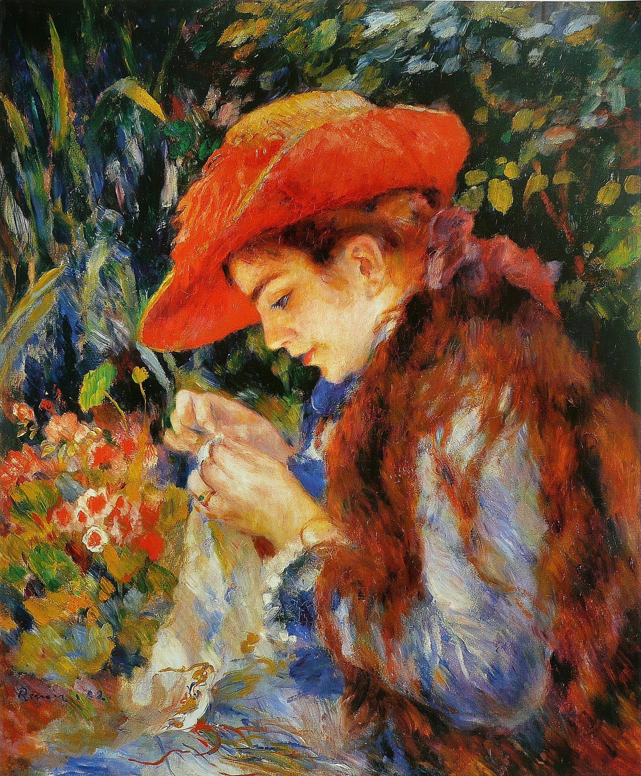 Marie-Thérèse Durand-Ruel cousant, 1882, Renoir – reproduction peinture à l’huile