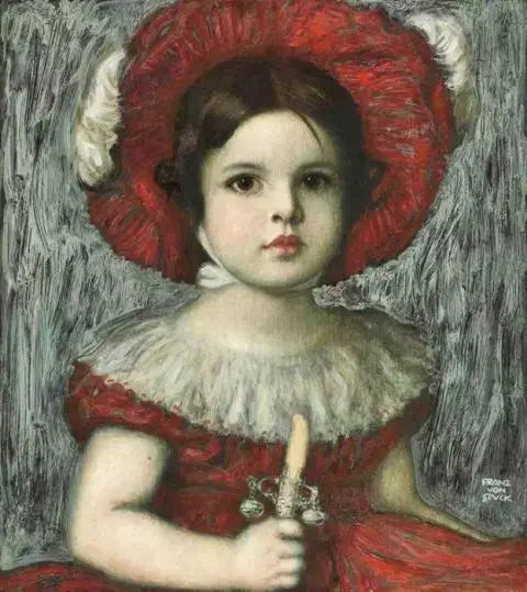 Mary, a filha do artista, com o chapéu vermelho - Franz Von Stuck