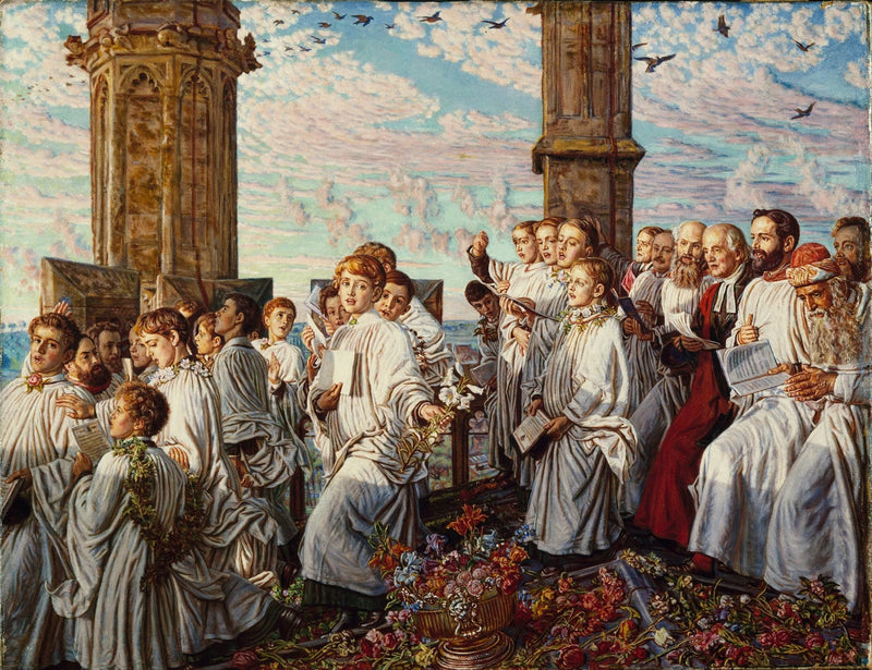 Manhã de maio na torre do Magdalen College, Oxford, antiga cerimônia anual - William Holman Hunt