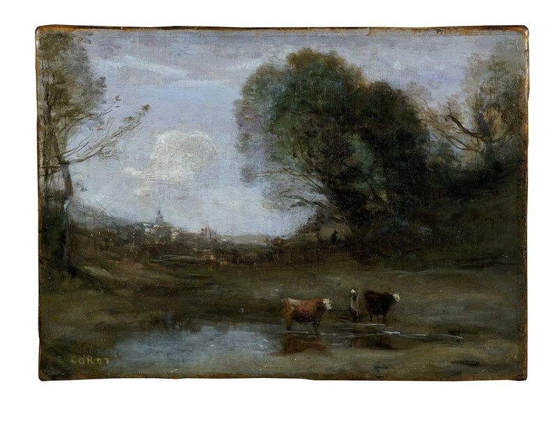 Manhã: Paisagem com duas vacas e uma silhueta - Jean-Baptiste Camille Corot