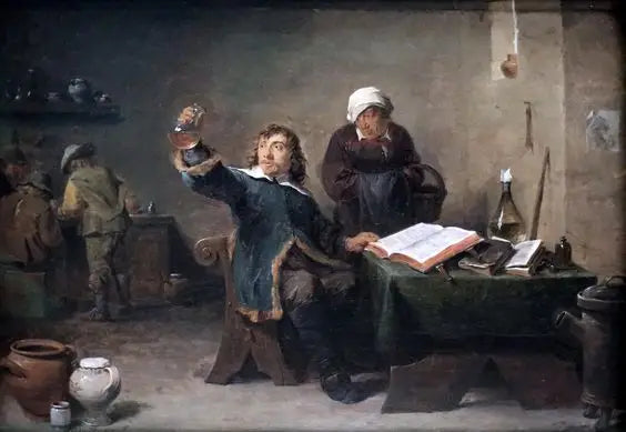 Médico de aldeia examinando uma amostra de urina - David Teniers, o Jovem
