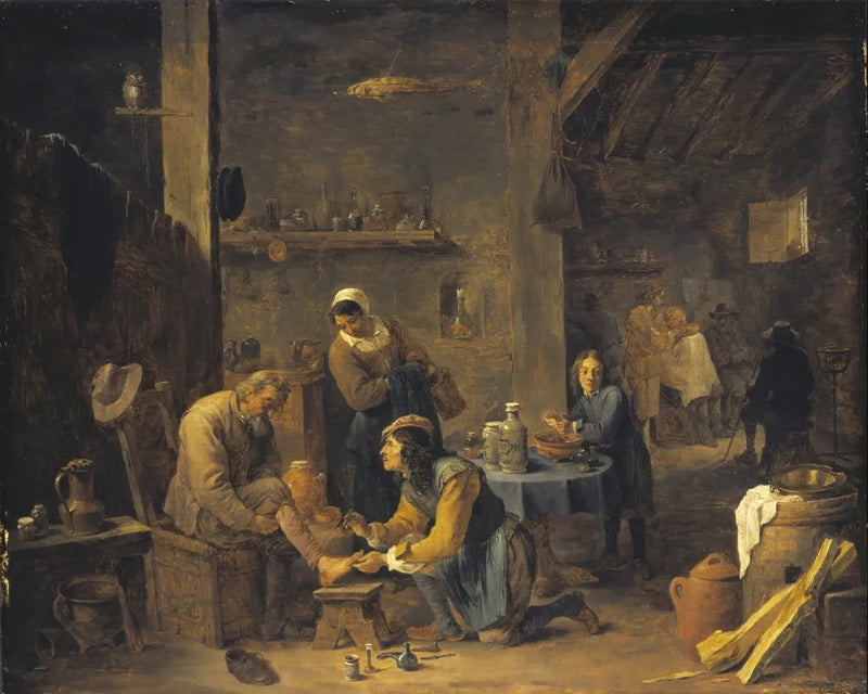 Médico de aldeia visitando um paciente - David Teniers Júnior