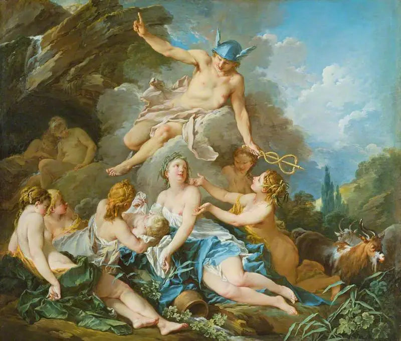 Mercúrio confiando a criança Baco às ninfas - François Boucher
