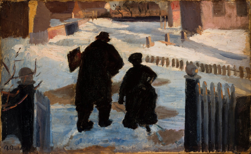 Michael Ancher vai ao seu estúdio acompanhado da organista Helene Christensen - Anna Ancher