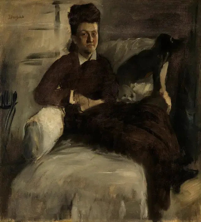Mme Jeantaud na sua cadeira de descanso com dois cães - Edgar Degas