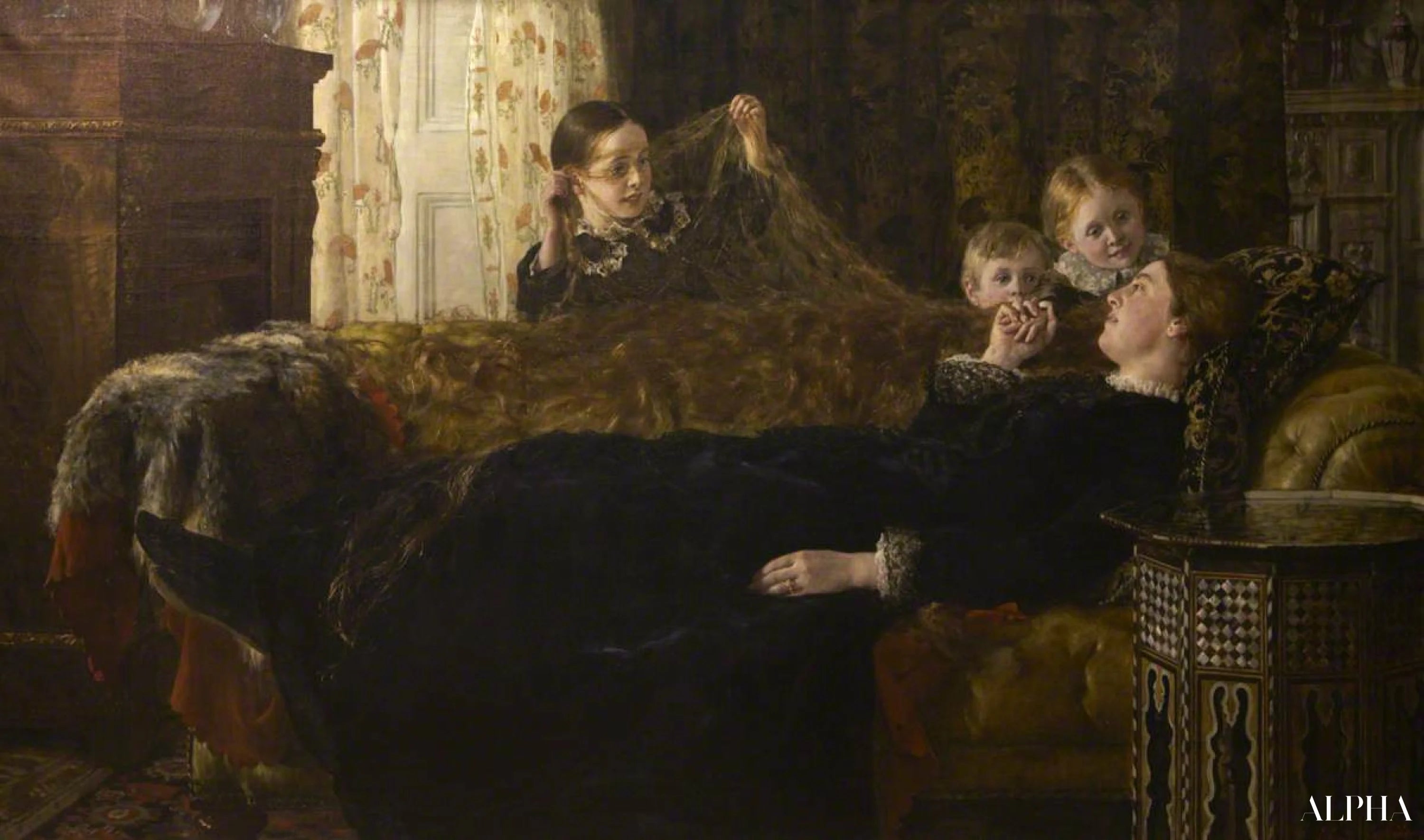 Reproduction du tableau « Mme Mortimer Collier et sa famille - John Collier » par Alpha Reproduction en peinture à l’huile