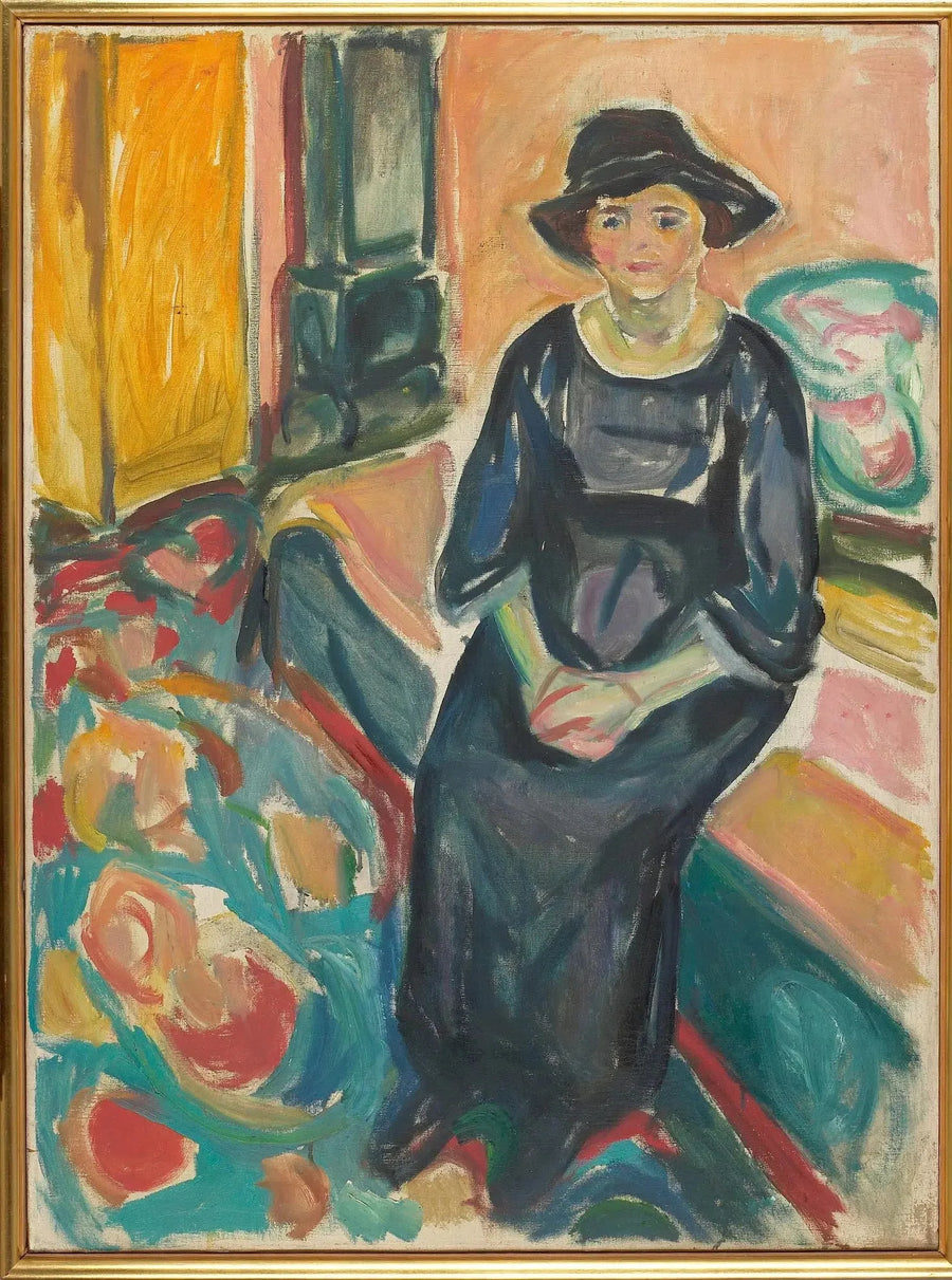 Modelo com chapéu, sentado no sofá - Edvard Munch