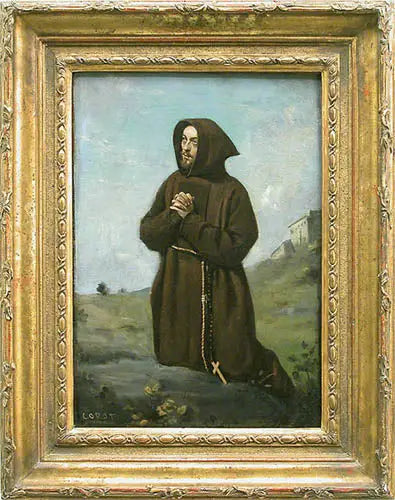 Monge marrom em oração, de joelhos - Jean-Baptiste Camille Corot