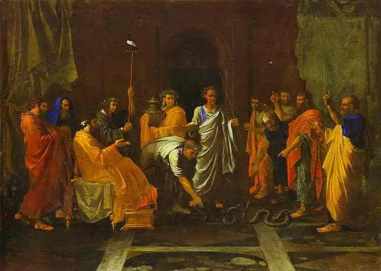 Moisés transformando em serpente a vara de Aarão - Nicolas Poussin
