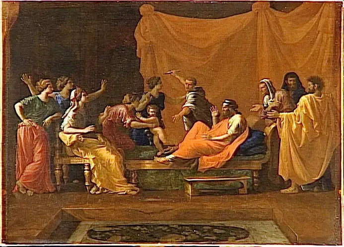 Moïse criança pisando na coroa do Faraó - Nicolas Poussin