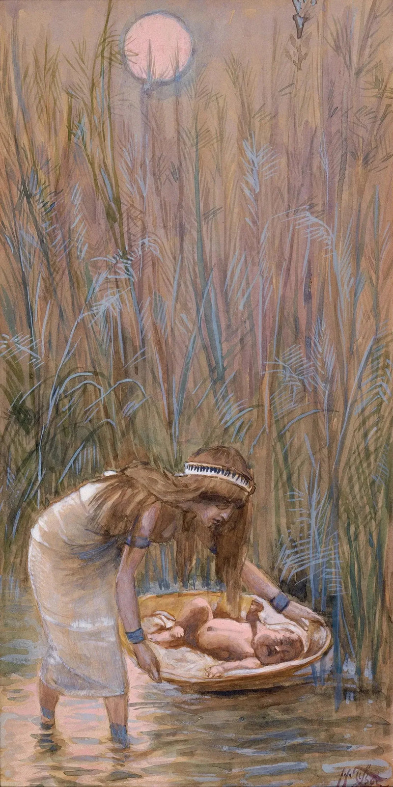 Moisés deitado no meio das bandeiras - James Tissot