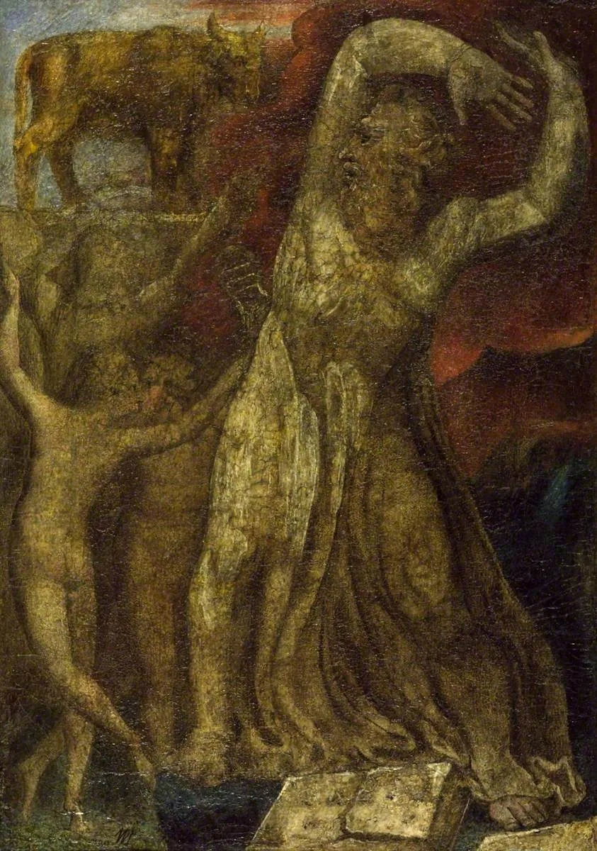 Moisés indignado diante do bezerro de ouro - William Blake