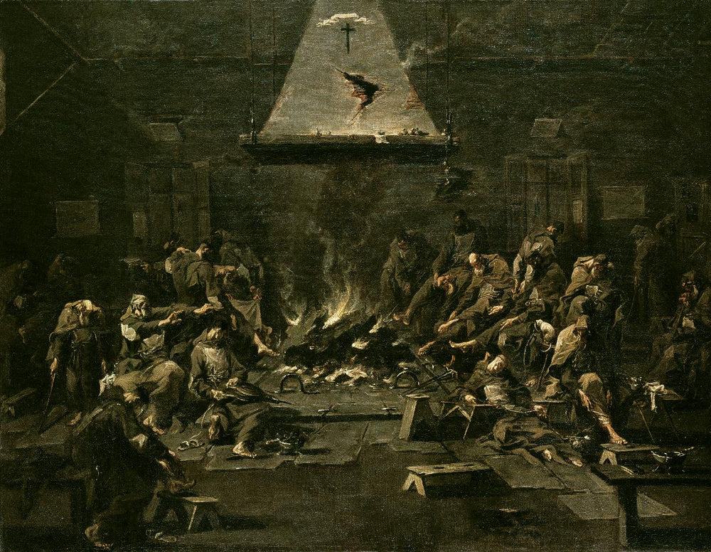 Mönche am Feuer - Alessandro Magnasco image 1 reproduction artisanale de tableau