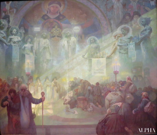 Reproduction du tableau « Mont Athos, la montagne sacrée - Mucha » par Alpha Reproduction en peinture à l’huile