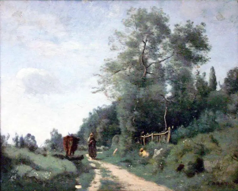 Mortefontaine. O caminho até a pequena cerca - Jean-Baptiste Camille Corot