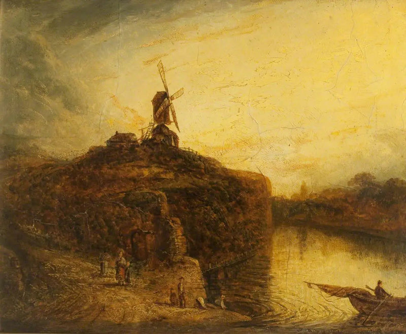 Moinho de vento acima de um rio - Rembrandt