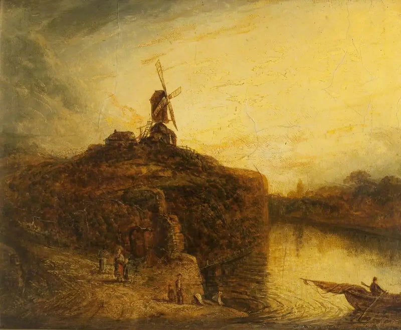 Moinho de vento acima de um rio - Rembrandt