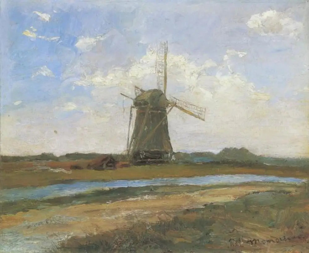 Reproduction du tableau « Moulin à vent au soleil près d'un ruisseau - Piet Mondrian » par Alpha Reproduction en peinture à l’huile