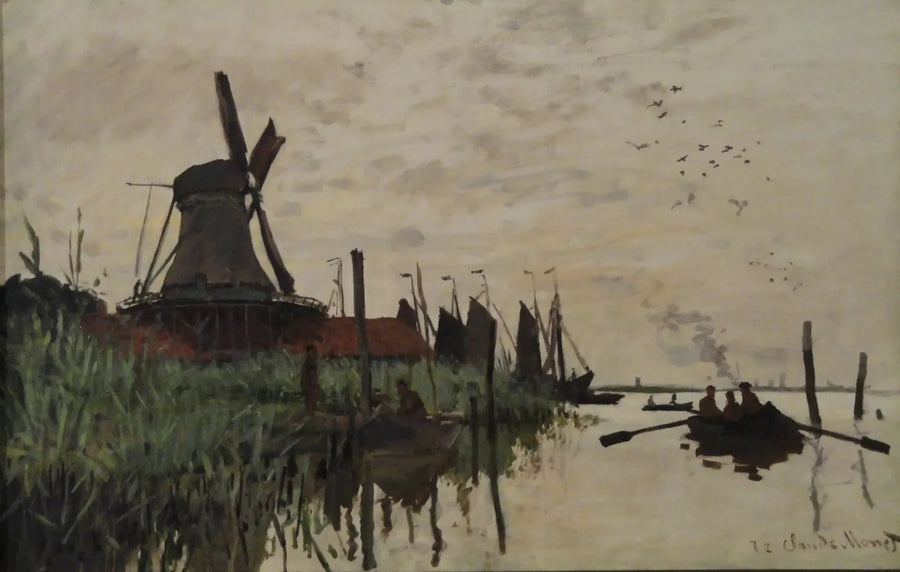 Moinho de vento e barcos perto de Zaandam - Claude Monet