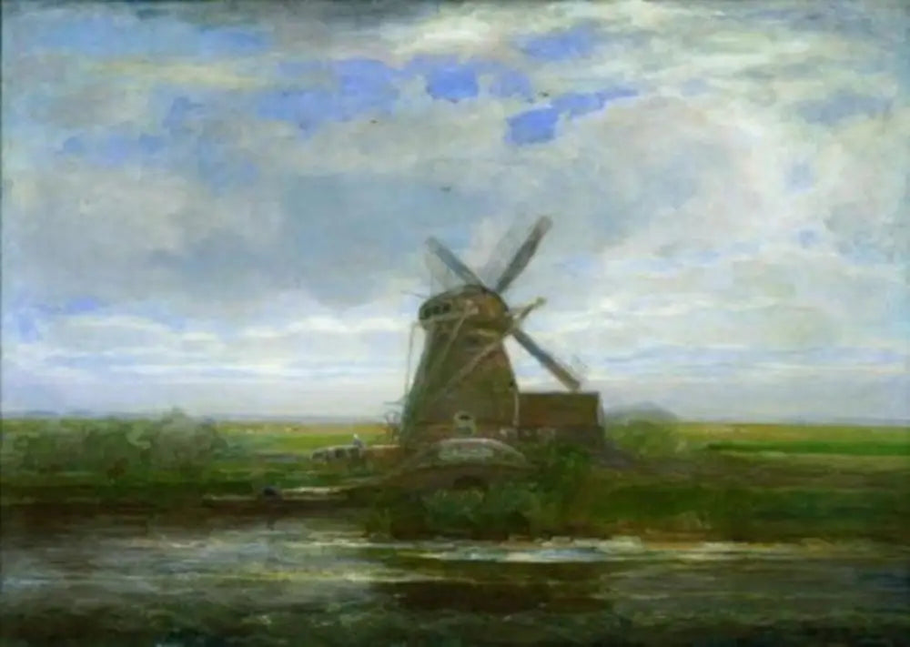 Moulin d'Oostzijdse avec coucher de soleil panoramique, moulin au centre - Piet Mondrian image 1 reproduction d’œuvre d’art à l’huile