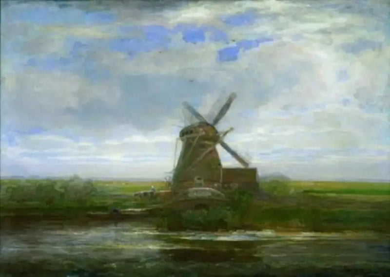 Moinho de Oostzijdse com pôr do sol panorâmico, moinho no centro - Piet Mondrian