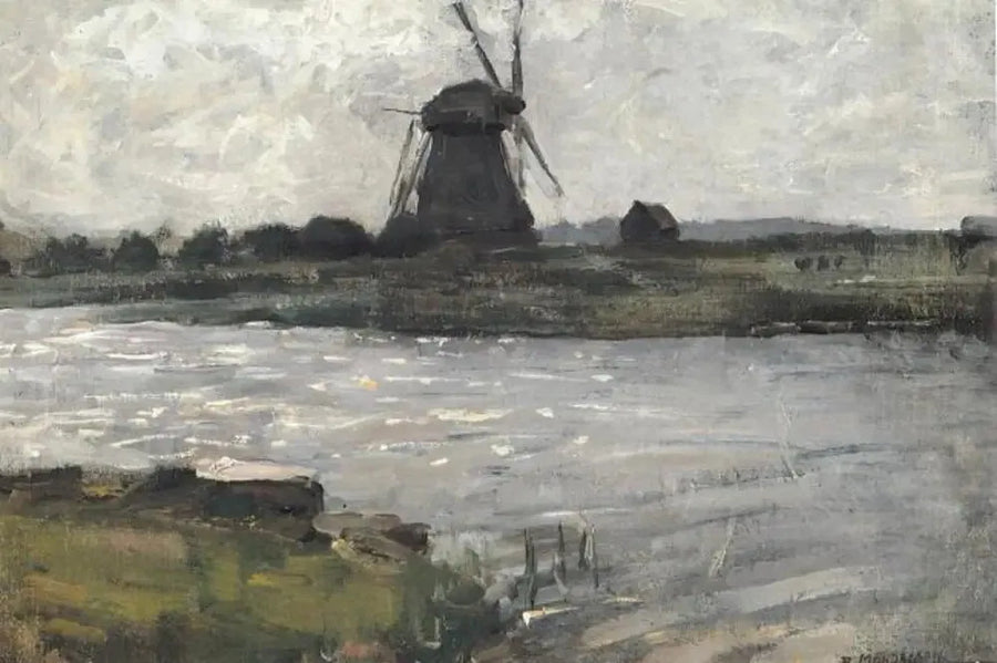 Moinho de Oostzijdse visto do cais da fazenda de Landzicht - Piet Mondrian