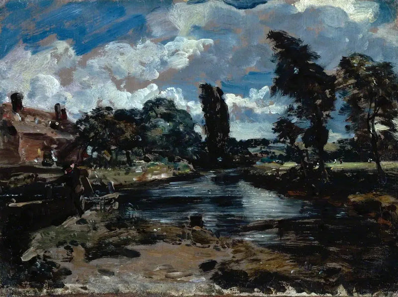 Moinho de Flatford a partir de uma comporta no rio Stour - John Constable