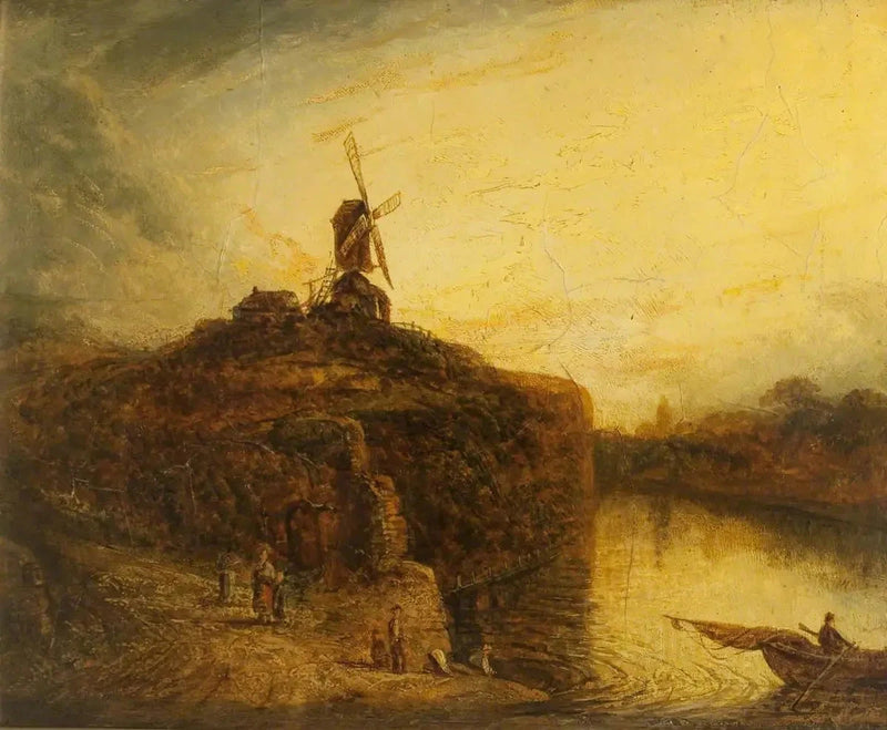 Moinho de vento acima de um rio - Rembrandt