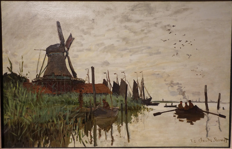 Moinho de vento e barcos perto de Zaandam W177 - Claude Monet