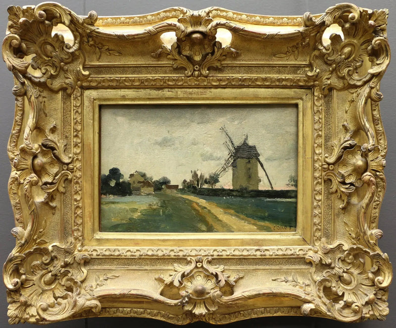 Moinhos de vento gêmeos na colina de Picardie - Jean-Baptiste Camille Corot