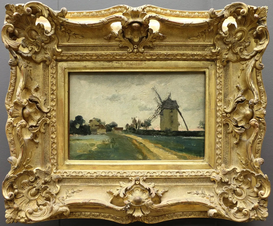 Moinhos de vento gêmeos na colina de Picardie - Jean-Baptiste Camille Corot