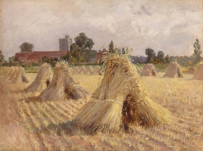 Moyettes de milho perto da igreja de Bray - Heywood Hardy