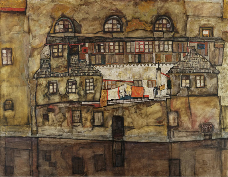 Muro da casa ao lado do rio - Egon Schiele