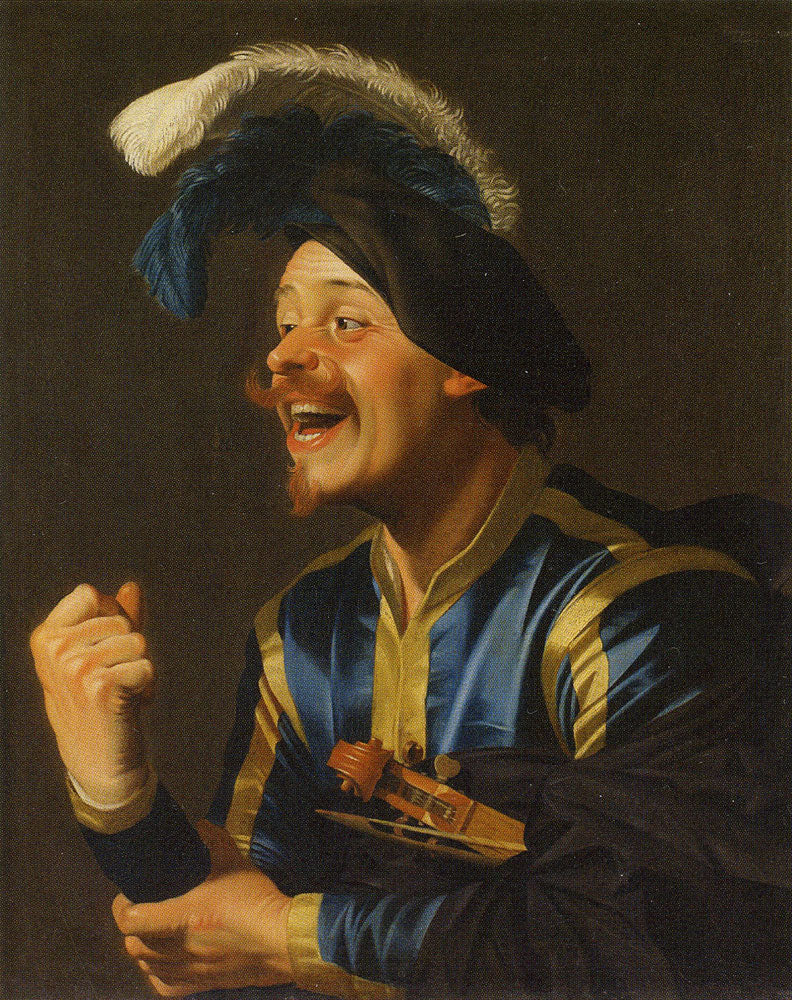 Músico sorridente com um violino debaixo do braço - Gerrit van Honthorst
