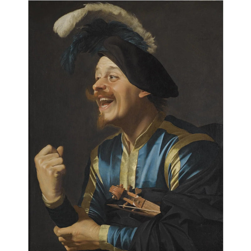 Músico sorridente com um violino debaixo do braço - Gerrit van Honthorst