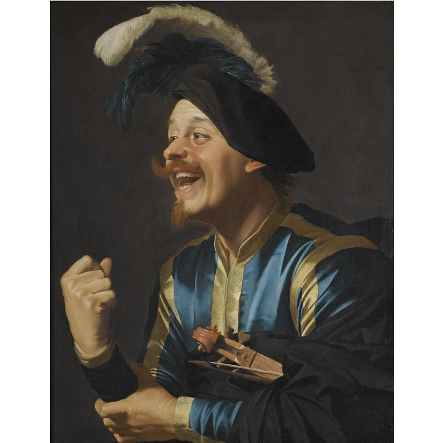 Músico sorridente com um violino debaixo do braço - Gerrit van Honthorst