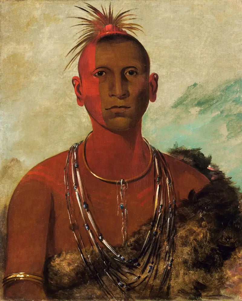 Náh-se-ús-kuk, Trovão Giratório, filho mais velho do Falcão Negro - George Catlin
