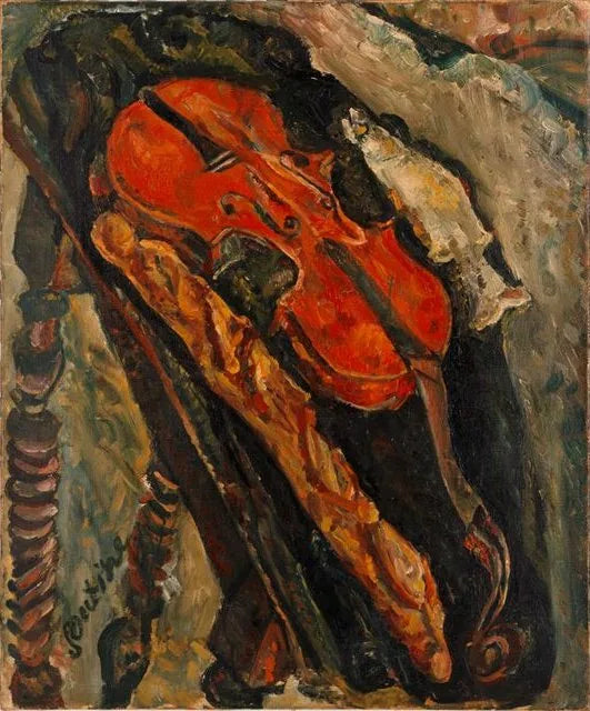 Natureza morta com violino, pão e peixe - Chaim Soutine