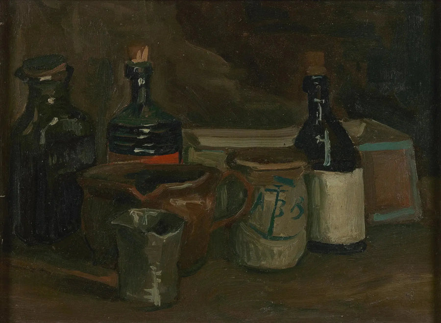 Natureza morta com garrafas e faiança - Vincent van Gogh