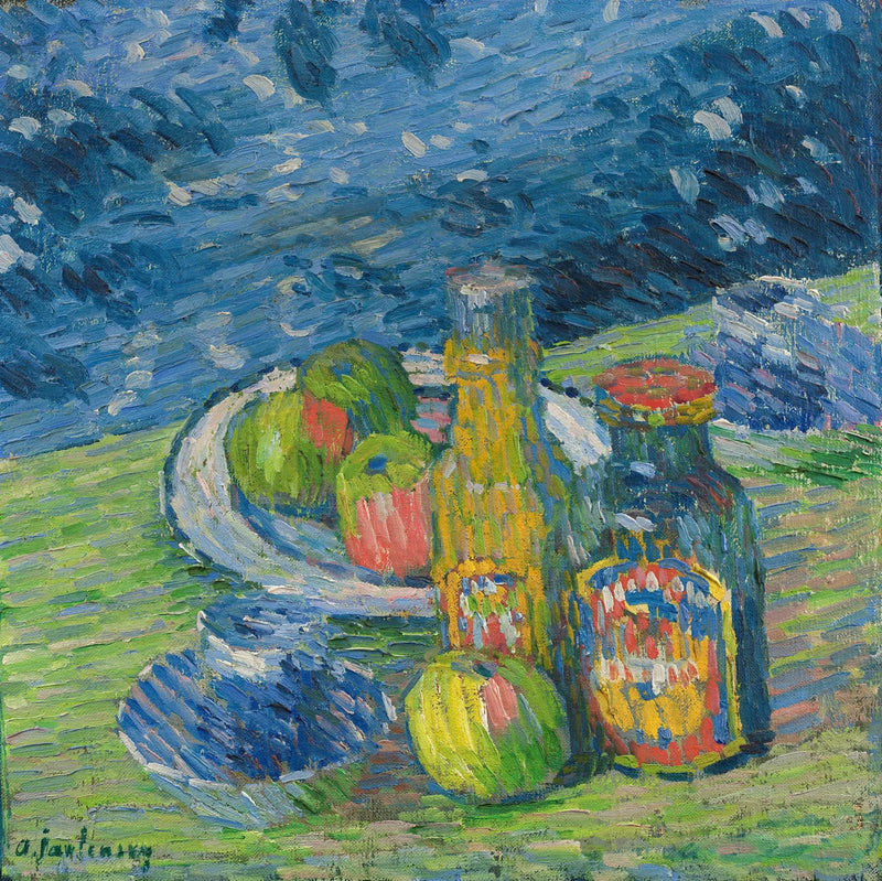 Natureza morta com garrafas e frutas - Alexej von Jawlensky