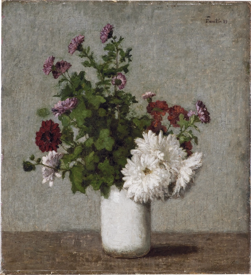 Natureza morta com flores: crisântemos de outono em um vaso branco - Henri Fantin-Latour