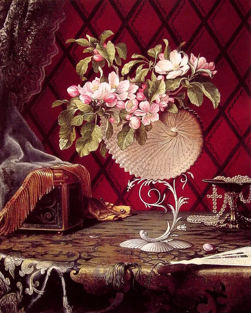 Natureza morta com flores de pomar nostra de náutilus - Martin Johnson Heade