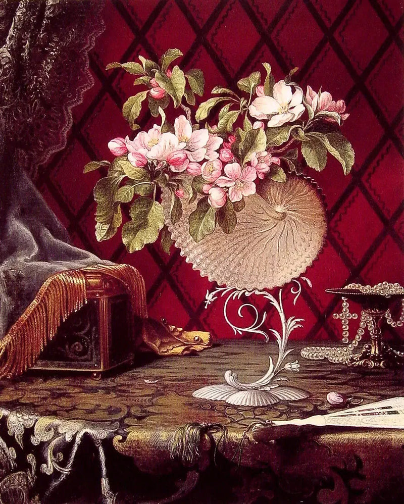 Natureza morta com flores de pomar nostra de náutilus - Martin Johnson Heade
