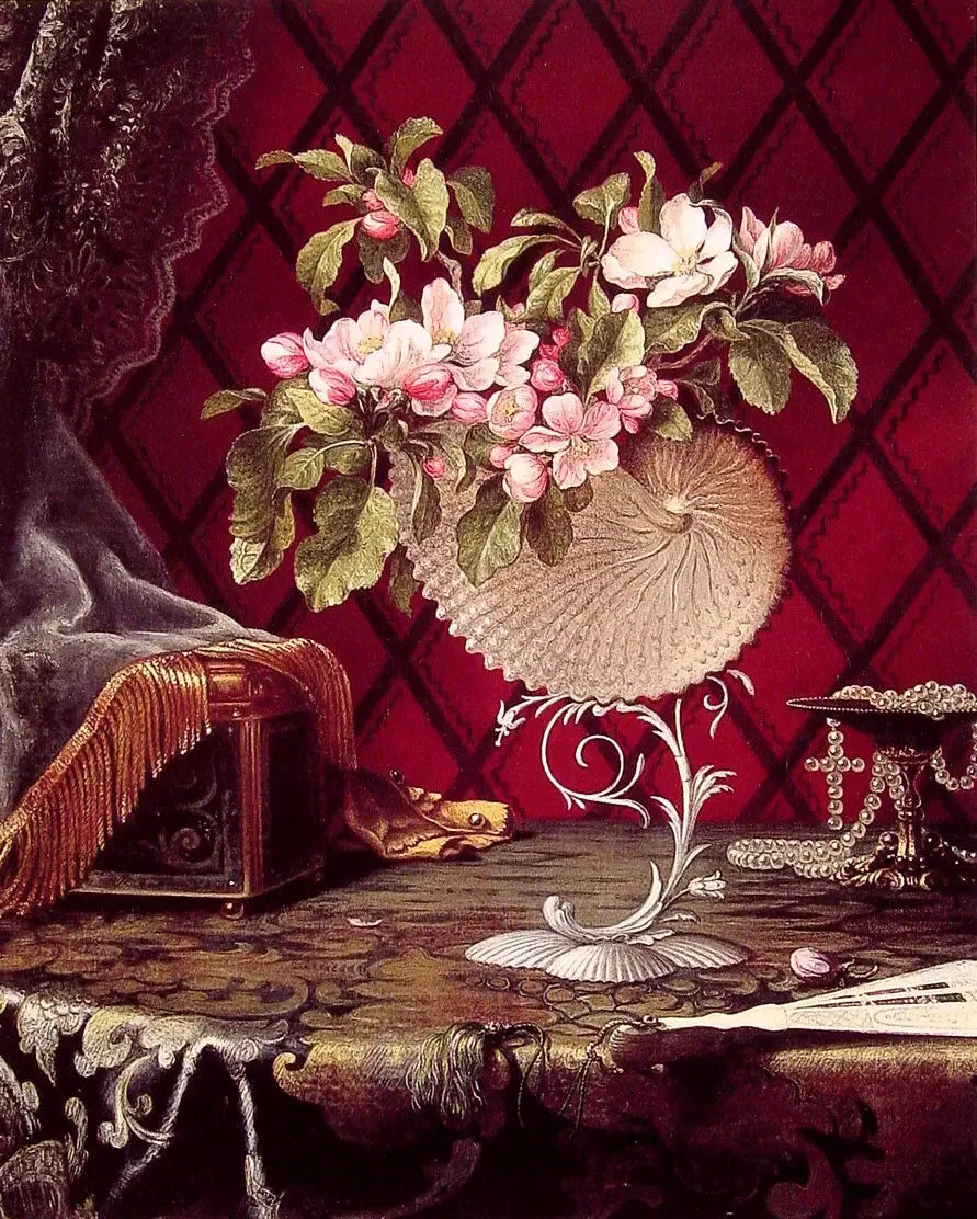 Natureza morta com flores de pomar nostra de náutilus - Martin Johnson Heade