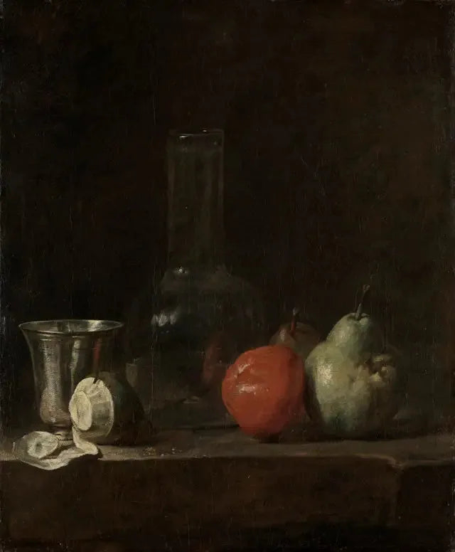 Natureza morta com frutas e um vaso de vidro - Jean Simeón Chardin