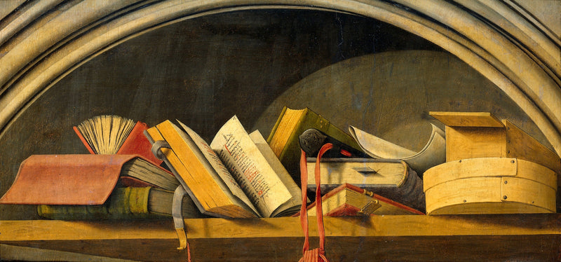 Natureza morta com livros em uma nicho - Barthelemy d'Eyck